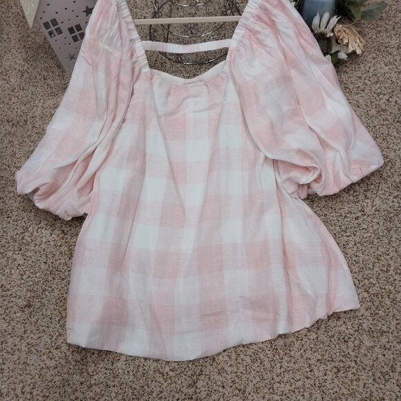 3503 Size Large POL Puff Sleeve Cream and Pink Lined Dress. NWT - Picture 6 of 9